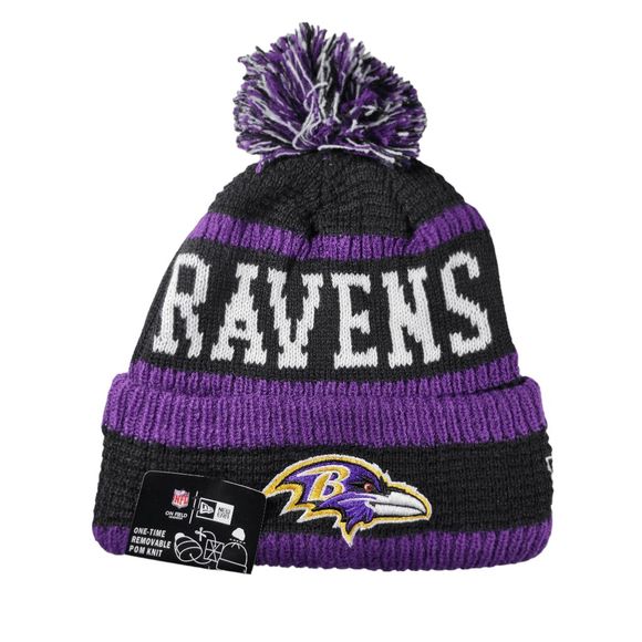 NWT Baltimore Ravens NFL Sports Knit Pom Beanie Fleece Lining OSFA Unisex - Picture 2 of 8